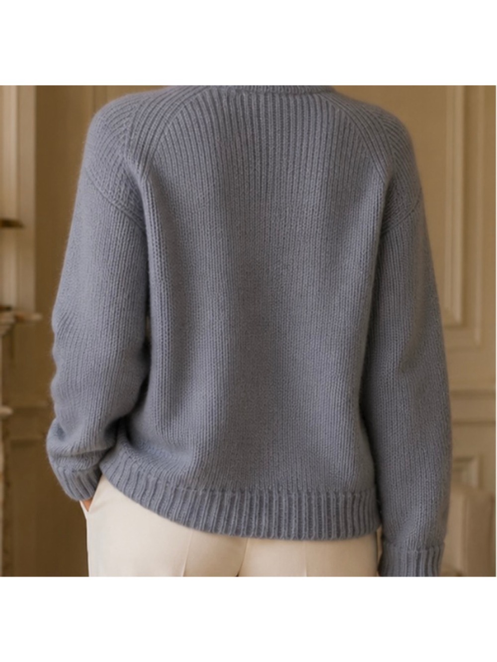 New Jenni Kayne Slate Blue Cashmere Fisherman Rib Crew Neck Sweater L - Picture 2 of 5